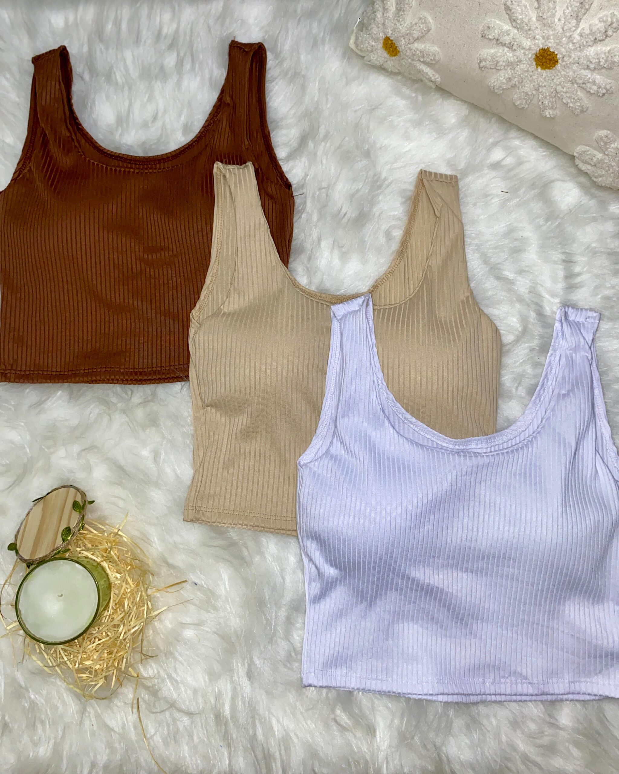 Kit 3 Cropped com Bojo – Branco, Nude e Marrom